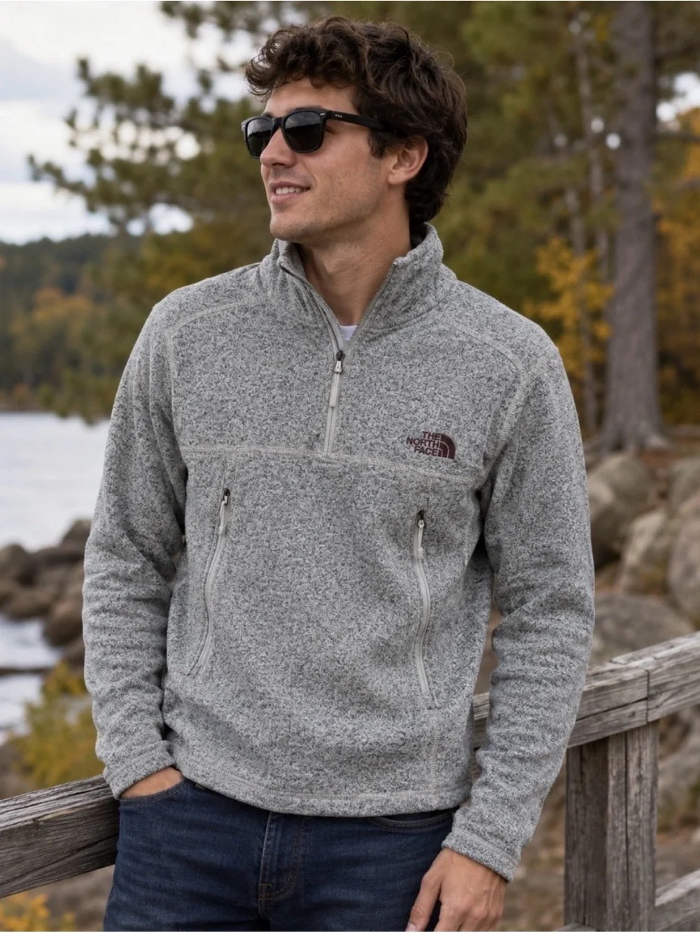 The North Face Men’s Small Gray Sweater Fleece 1/4 Zip Pullover Pockets